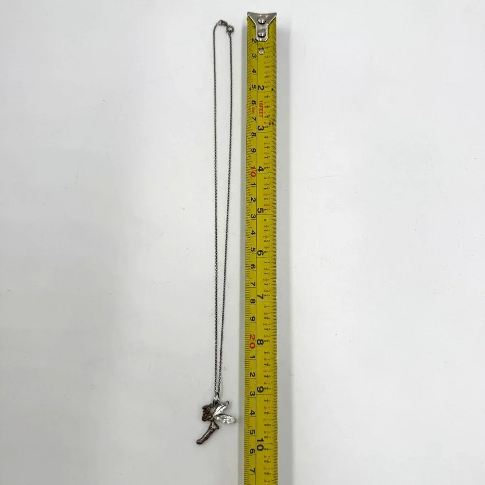 Vtg  Tinkerbell Fairy Pendant Necklace With Crystal Wings 925 Sterling Silver - Picture 3 of 7